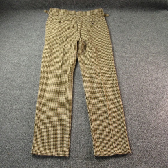 Houndstooth Pleated Trousers Mens 34x30 Brown Tan Side Adjusters Heritage Style - Picture 2 of 13
